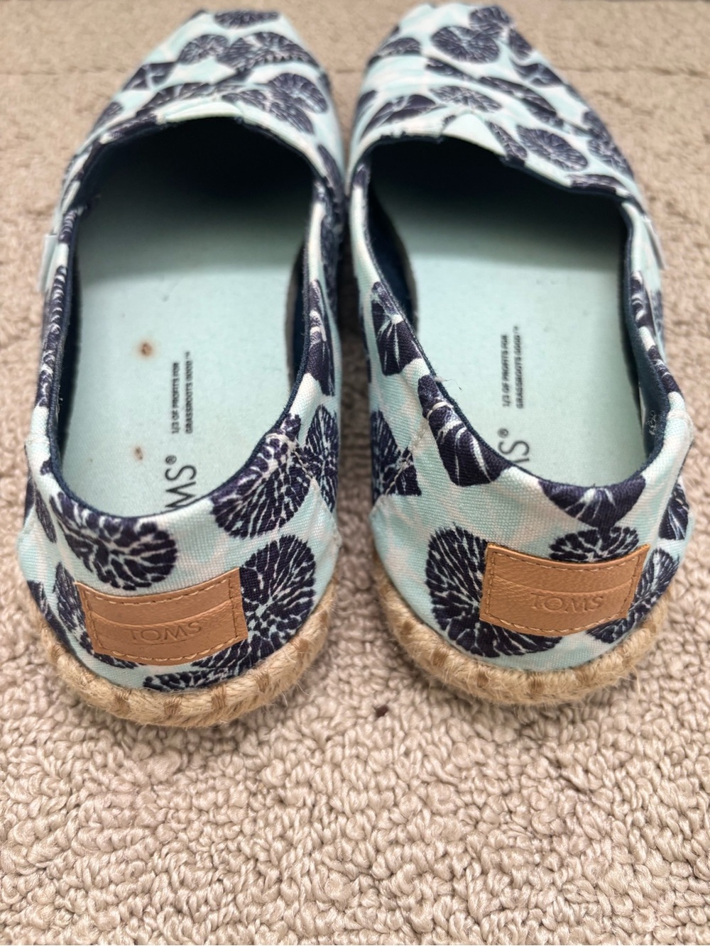 Toms Light Blue Canvas Espadrilles with Navy Floral Print